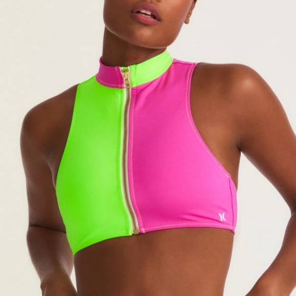 {Hurley x LoveShackFancy} Brand New Max Solid Blocked High Neck Bikini Top - Picture 4 of 15